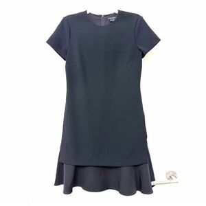 Theory Malkan Admiral Crepe Dress Black Tiered Flared Hem Short Sleeve 4